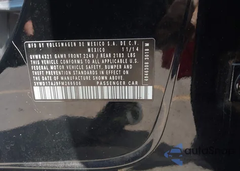 2015 Volkswagen Jetta 1.8T Se from USA, damaged, VIN 3VWD17AJ9FM266506